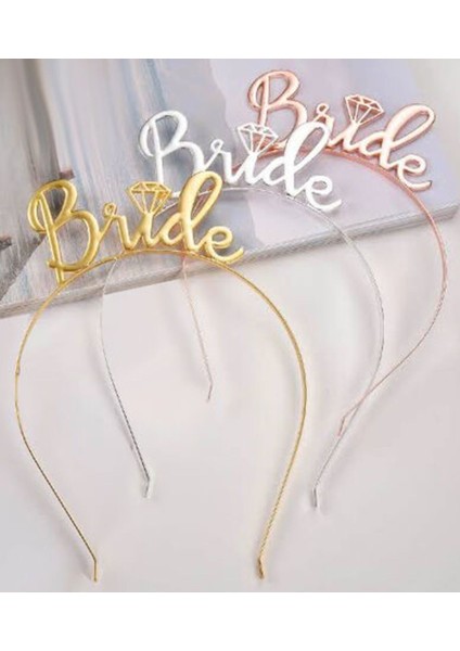 Bride Yazılı Metal Taç Gümüş Renkli Gri Renginde Bekarlığa Veda Partisi Konsepti Taç modelleri