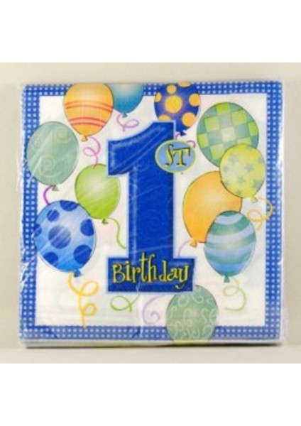 Mavi 1st Birthday Baskılı Sunumluk Peçete 20ADET Doğum Günü Parti Konsepti