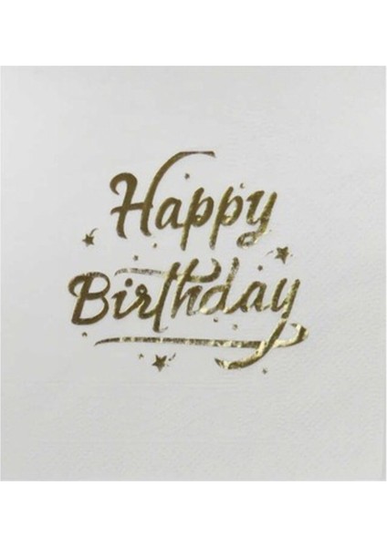 Beyaz Yaldızlı Gold Varaklı Happy Birthday Baskılı Sunumluk Peçete 16 Adet Doğum Günü Parti Konsepti