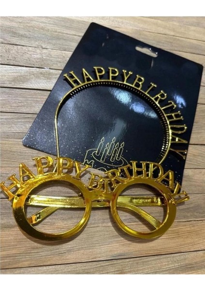 Happy Bırthday Taç ve Gözlük Set Gold Renk