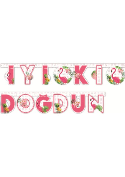 Flamingo Desenli Iyiki Doğdun Harf Banner