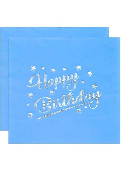 Beyaz Yaldızlı Gümüş Varaklı Happy Birthday Baskılı Sunumluk Peçete 16 Adet Doğum Günü Parti