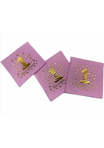 Mavi Yaldızlı Gümüş Varaklı 1 Yaşındayım Baskılı Sunumluk Peçete 16 Adet Doğum Günü Parti Konsepti