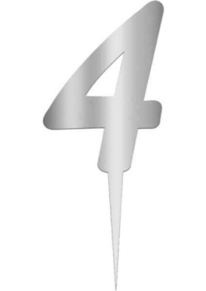4 Rakamı Gümüş Pleksi Pasta Süsü