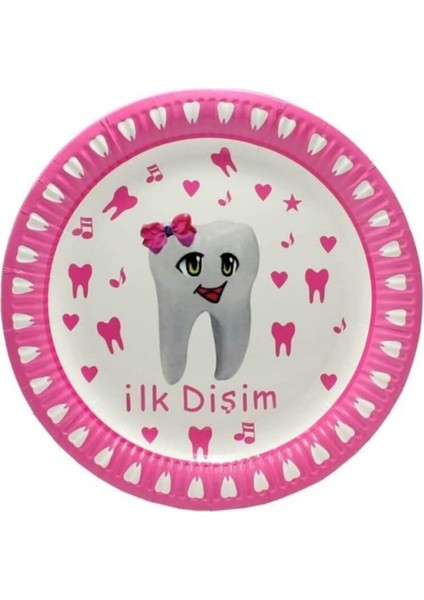 Ilk Dişim Karton Tabak, Pembe - 23 cm - 8 Adet