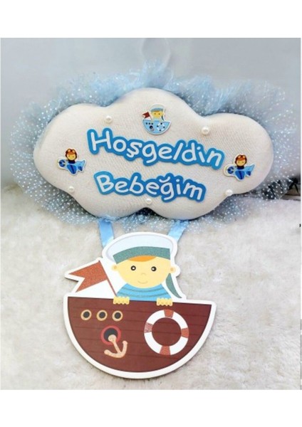 Hoşgeldin Bebeğim Bebek Kapı Süsü Mavi