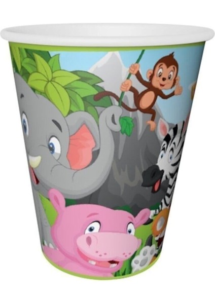 Safari Karakter Temalı Bardak 8 Adet Orman Hayvanları Doğum Günü Parti Konsepti Lisanslı