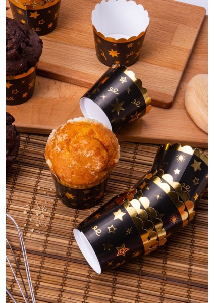Gümüş Yaldızlı Siyah 12'li Kek Kalıbı Iyiki Doğdun Yazılı 6.5 x 5 cm Muffin Cupcake 12LI Siyah fırsatları