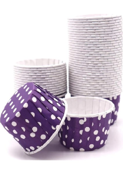 Mor Puantiyeli 50'li Kek Kalıbı Fırında Dağılmayan 7 x 3.5 cm Muffin Kalıbı Cupcake Stand Kapsülü
