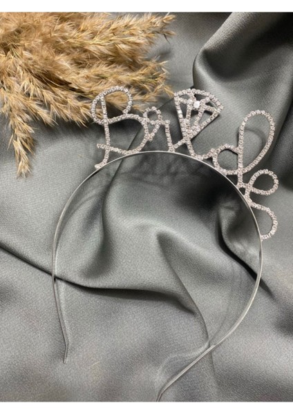 Bride Yazılı Kristal Taşlı Taç Gold
