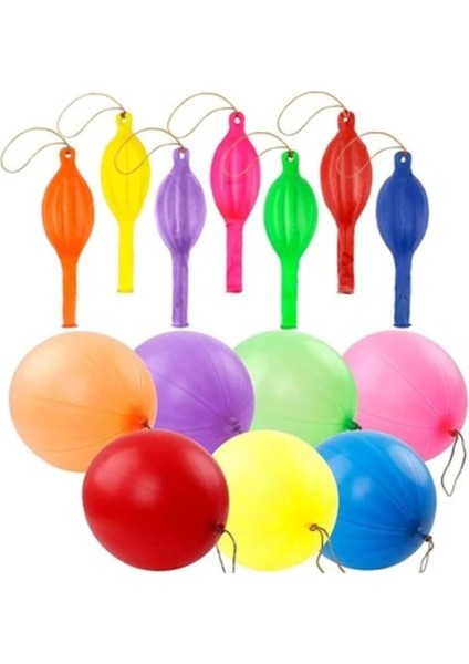 10 Adet Lastikli Zıpzıp Balon Ipli Punch Panç Büyük Balon