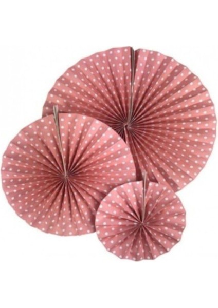 Pembe Beyaz Puantiyeli 6'lı Yelpaze Duvar Süsü