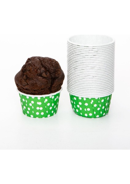 Yeşil Puantiyeli 50'li Kek Kalıbı Fırında Dağılmayan 7 x 3.5 cm Muffin Kalıbı Cupcake Stand Kapsülü