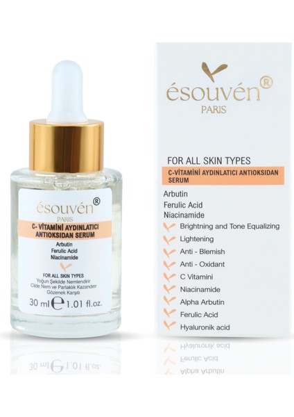 Brightening Serum Cilt Aydınlatıcı C Vitamini Serumu 10% Arbutin 2% Askorbik Ferulic Acid 1% Yağlı Ciltler Bakım Serumu Hassas Cilt Tonu Eşitleyici Pigment Tedavisi