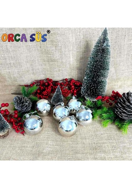 Yılbaşı Ağacı Süsü 6'lı 7 cm Toplar Gümüş