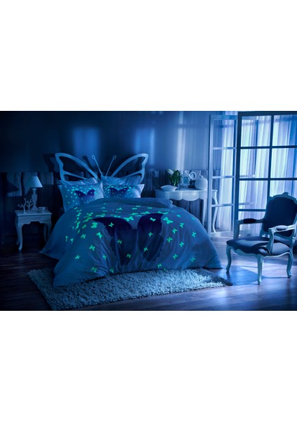Saten Nevresim Takımı Çift Kişilik Glow İn The Cristal Mavi
