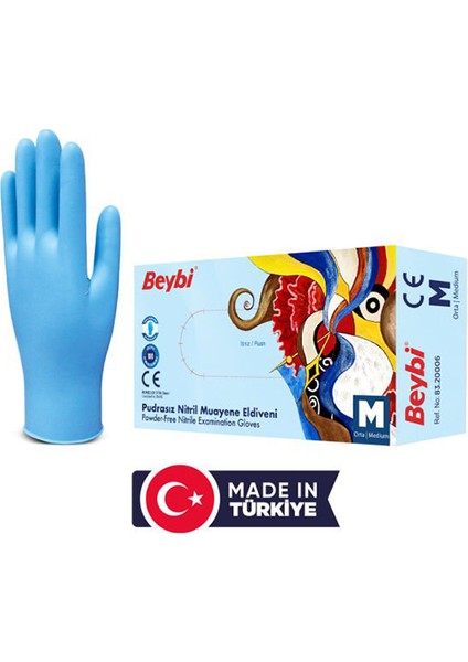 Pudrasız Mavi Nitril Muayene Eldiveni – 100'lü - 3 Kutu | Gıda ve Medikal Uyumlu3 Kutu -M Beden
