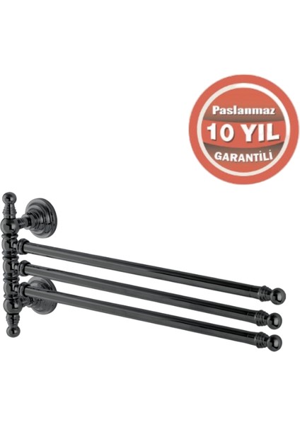 Paslanmaz Pirinç Ottoman 3’lü Döner Havluluk Mat Siyah