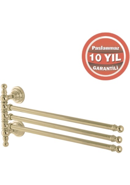 Paslanmaz Pirinç Ottoman 3lü Döner Havluluk Altın Sarı Gold
