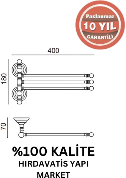 Paslanmaz Pirinç Ottoman 3lü Döner Havluluk Altın Sarı Gold fiyatları