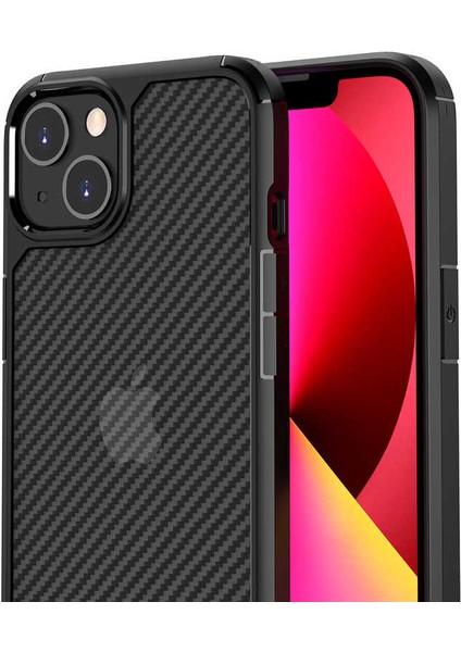 Apple iPhone 13 - Kılıf Karbon Fiber Tasarımlı Inoks Kapak - Siyah