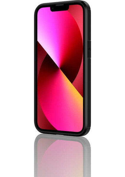 Apple iPhone 13 - Kılıf Karbon Fiber Tasarımlı Inoks Kapak - Siyah