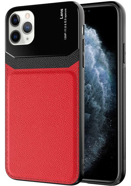 Apple iPhone 11 Pro - Kılıf Deri Görünümlü Parlak Mika Tasarımlı Emiks Kapak - Lacivert