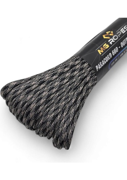 Polyester Paracord Ip 4 mm Gri Desenli Siyah Renk 30 Metre