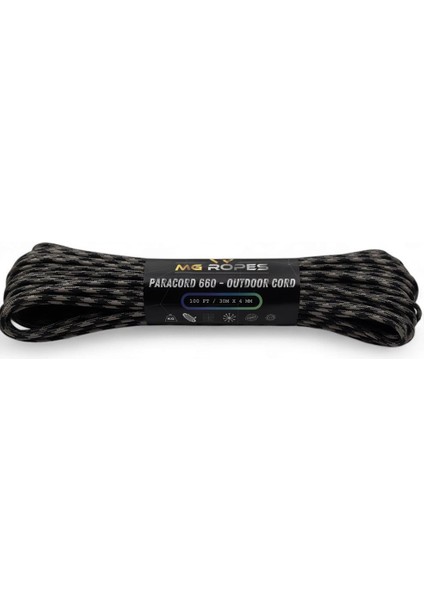 Polyester Paracord Ip 4 mm Gri Desenli Siyah Renk 30 Metre fiyatları