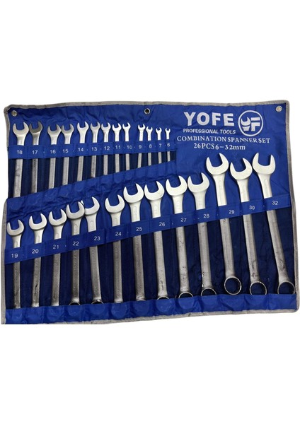 Yofe Kombine Anahtar Takımı 6-32 mm (26 Parça Bez Çantalı)