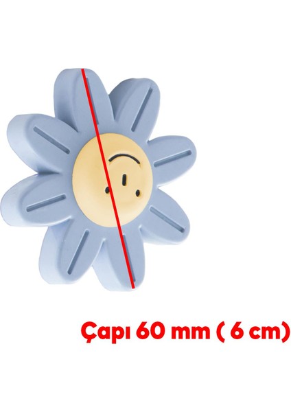Mobilya Plastik Papatya Gülücüklü Mavi Renk Çoçuk Odası Dolabı Kapak Kulpu Çekmece Kulbu 5 Adet modelleri