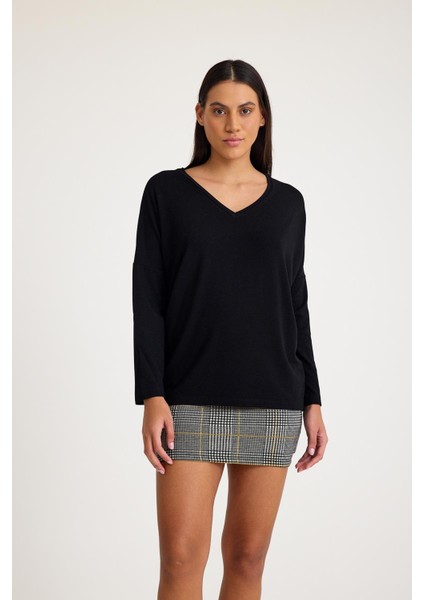 V Yaka Yarasa Kol Basic Triko Kazak fırsatları