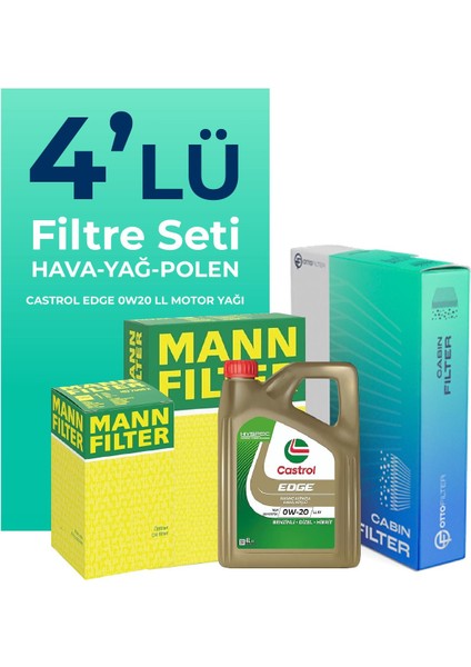 MANN Toyota Corolla Cross 1.8 Hybrid Filtre Bakım Seti Castrol Motor Yağlı (2022-2025) 4 Lü