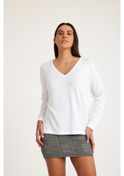 V Yaka Yarasa Kol Basic Triko Kazak fırsatları