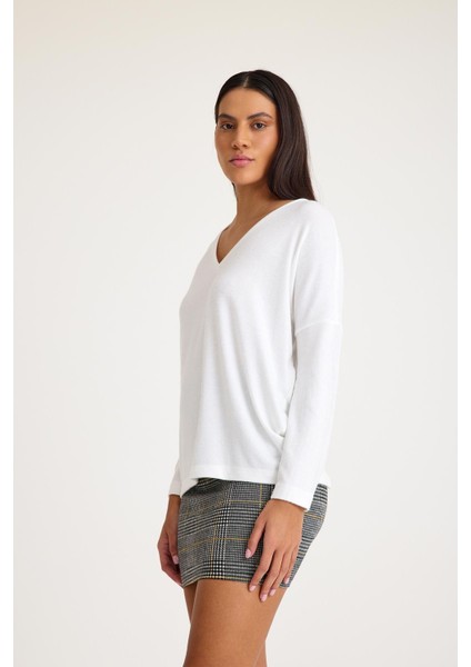 V Yaka Yarasa Kol Basic Triko Kazak indirimleri