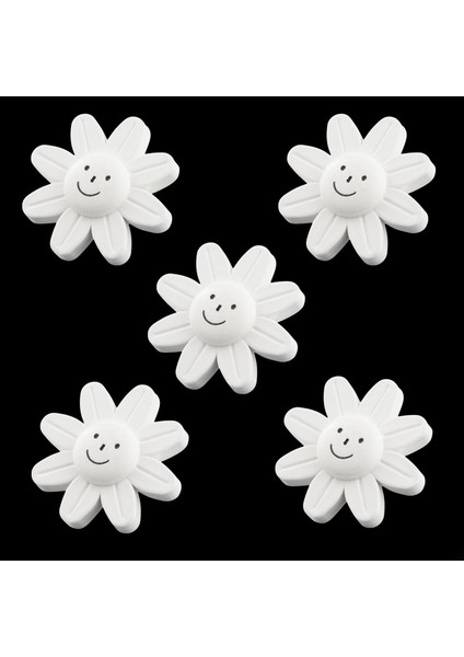 Mobilya Plastik Papatya Gülücüklü Beyaz Renk Çoçuk Odası Dolabı Kapak Kulpu Çekmece Kulbu 5 Adet