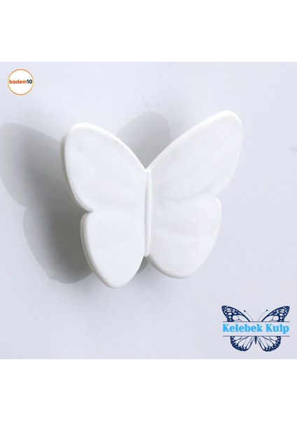 Plastik Kelebek Kulp Beyaz Mobilya Çoçuk Odası Kız Erkek Dolap Kapak Kulpu Çekmece Kulbu 1 Adet