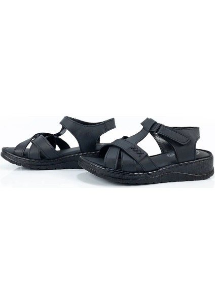 Kadın Siyah Deri Sandalet