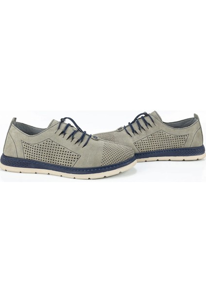 Erkek Gri Lacivert Hakiki Deri Ortopedik Lastikli Casual Ayakkabı indirimleri