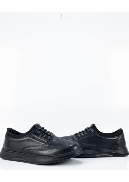 Erkek Siyah Deri Lastikli Casual Ayakkabı modelleri