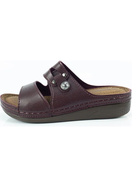 Kadın Bordo Çift Dikişli Terlik