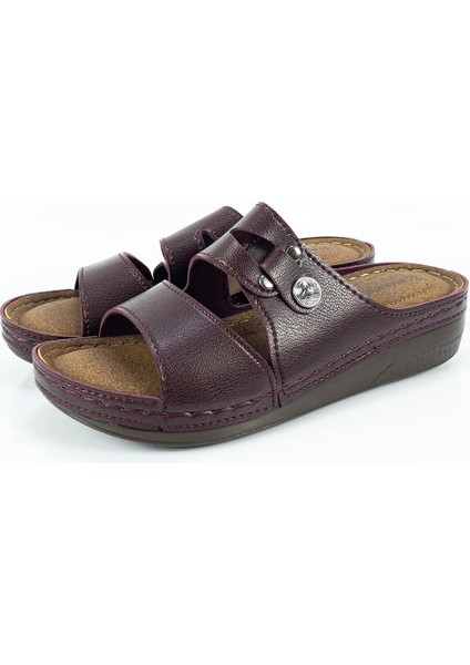 Kadın Bordo Çift Dikişli Terlik modelleri