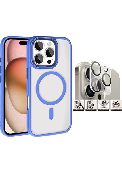 Apple iPhone 16 Pro Max Kılıf Wireless Şarj Özellikli Zore Krom Magsafe Silikon Kapak + Kamera Lens Koruyucu