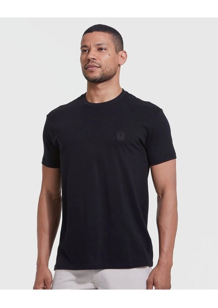 Erkek Siyah Baskılı Regular Fit Kalıp Likralı Kumaş T-Shirt