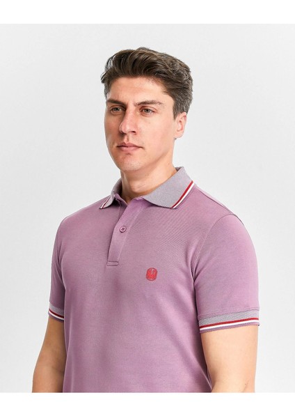 Erkek Fuşya %100 Pamuk Serin Tutan Fit Polo Yaka T-Shirt