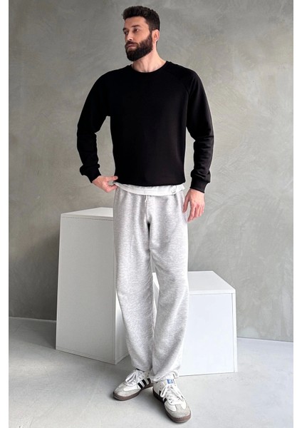 Erkek Siyah Reglan Kol 3 Iplik Sweatshirt modelleri