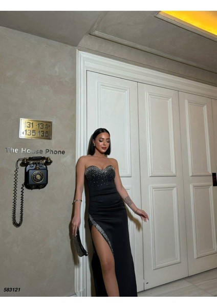 Livya Straplez Yırtmaç Detaylı Abiye 583121 modelleri