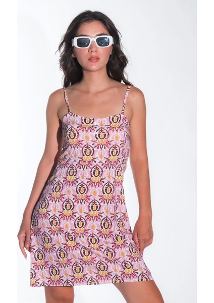 Yazlık Ayarlanabilir Ip Askılı Yumuşak Örme Kumaş Pembe Mini Elbise fiyatları