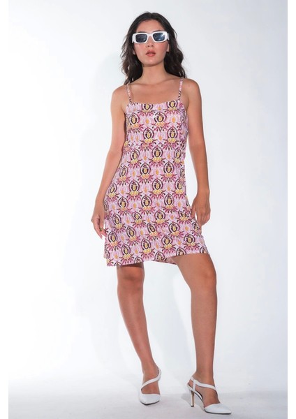 Yazlık Ayarlanabilir Ip Askılı Yumuşak Örme Kumaş Pembe Mini Elbise fırsatları