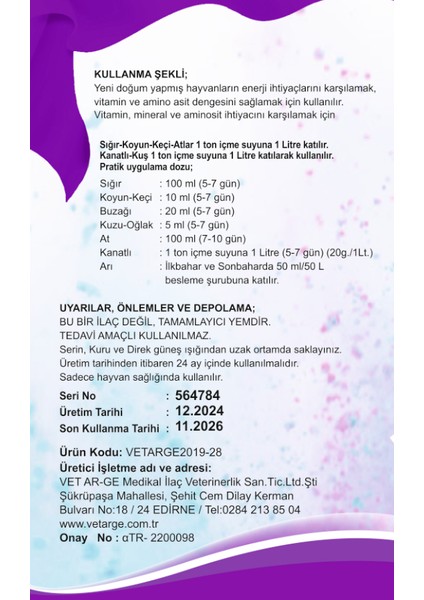 Asvit 1lt Zengin Içerikli Hayvan Destek Minerali (Amino Asit,vitamin)-(Ufakbaş-Büyükbaş-Kuş Grubu) fırsatları